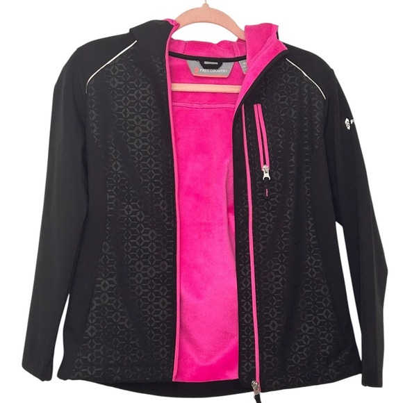Free Country Softshell Jacket Fleece Lined Hooded Black Pink XL - Picture 1 of 4